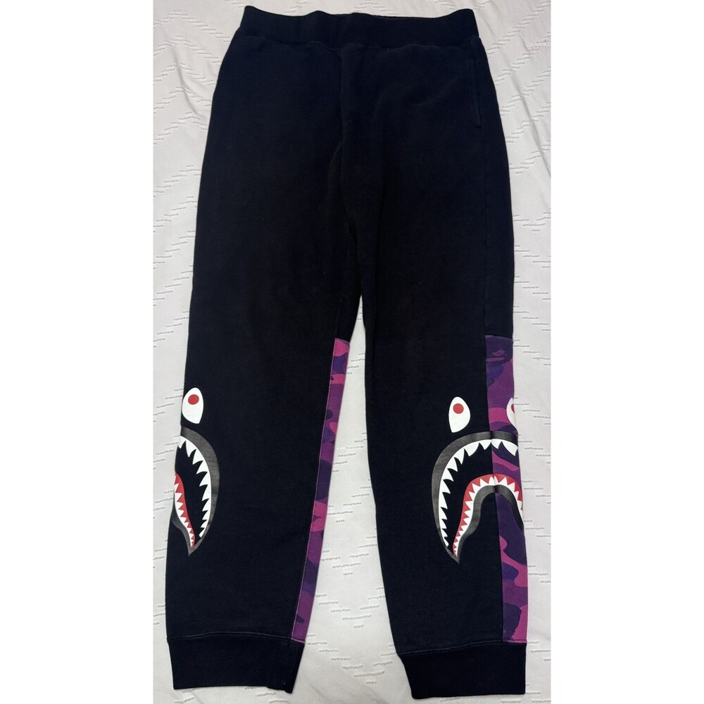 A Bathing Ape Shark Camouflage Sweatpants Black Purple Camo Men's Large BAPE